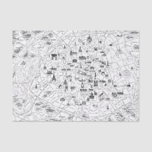 Zwart-wit Paris Frankrijk Kaart Decoupage Tissuepapier (Voorkant)