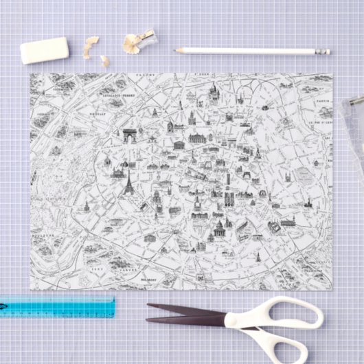  Zwart-wit Paris Frankrijk Kaart Decoupage Tissuepapier (Craft)