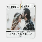 Zwart-wit Passen getrouwd Mr. & Mrs. 1 Foto Kerstm Keramisch Ornament (Links)