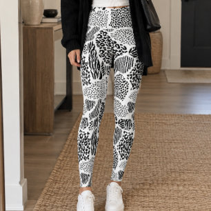 Zwart-wit patchwork dierprint leggings