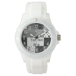  zwart-wit patchwork fabric horloge