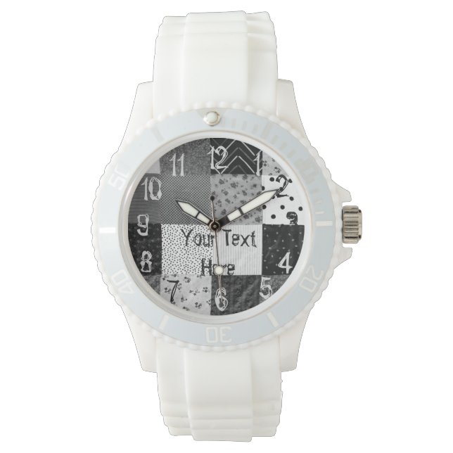  zwart-wit patchwork fabric horloge (Voorkant)