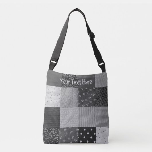 zwart-wit patchwork fabric vierkanten crossbody tas (Voorkant)