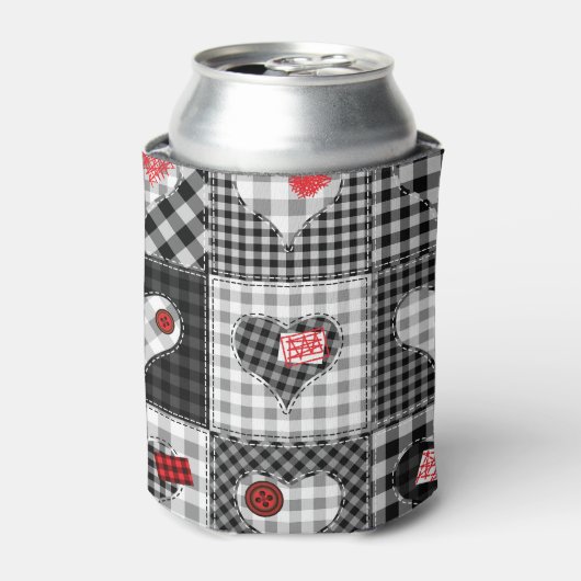 Zwart wit patchwork harten naadloos. blikjeskoeler (Blikje Voorkant)