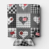 Zwart wit patchwork harten naadloos. blikjeskoeler (Achterkant)