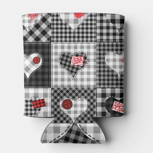 Zwart wit patchwork harten naadloos. blikjeskoeler (Achterkant)