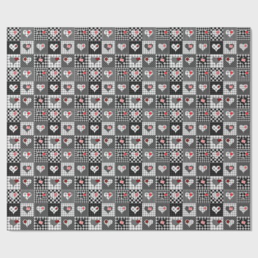 Zwart wit patchwork harten naadloos. cadeaupapier (Vlak)
