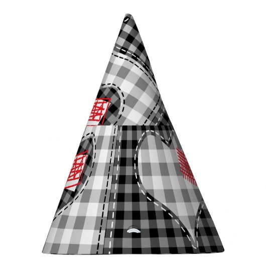 Zwart wit patchwork harten naadloos. feesthoedjes (Rechts)