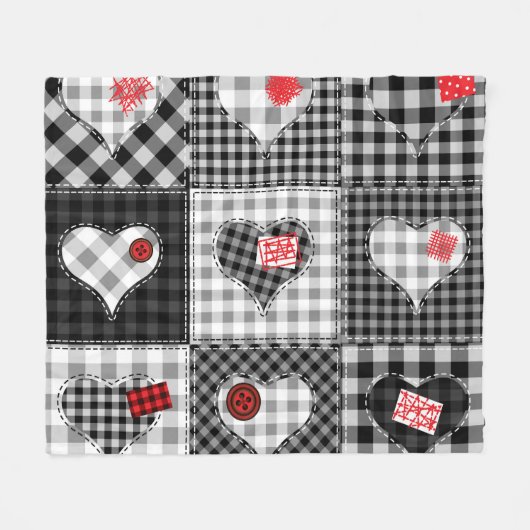 Zwart wit patchwork harten naadloos. fleece deken (Voorkant (Horizontaal))