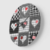 Zwart wit patchwork harten naadloos. grote klok (Hoek)