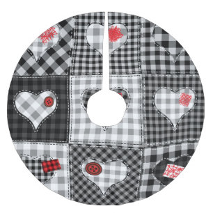 Zwart wit patchwork harten naadloos. kerstboom rok