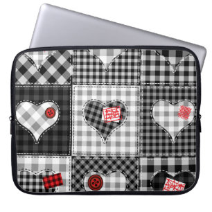 Zwart wit patchwork harten naadloos. laptop sleeve