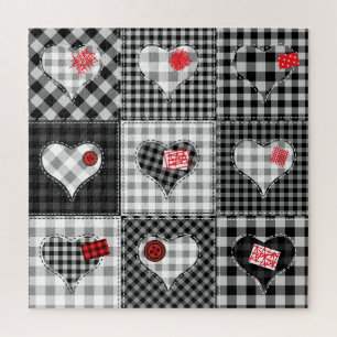 Zwart wit patchwork harten naadloos. legpuzzel