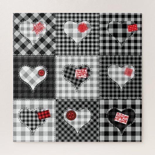 Zwart wit patchwork harten naadloos. legpuzzel (Verticaal)