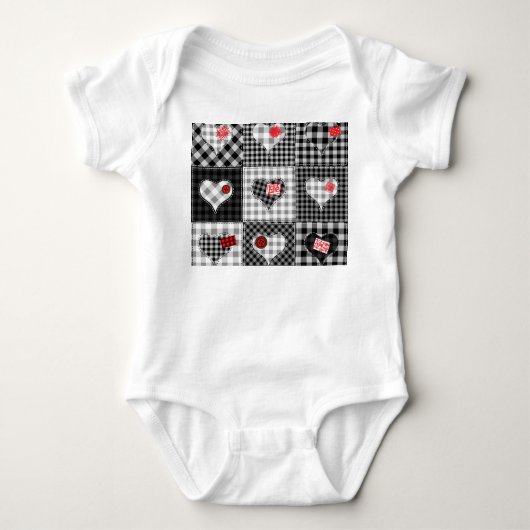 Zwart wit patchwork harten naadloos. romper (Voorkant)