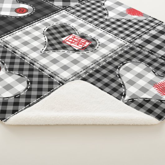 Zwart wit patchwork harten naadloos. sherpa deken (3/4)