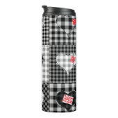 Zwart wit patchwork harten naadloos. thermosbeker (Geroteerd rechts)