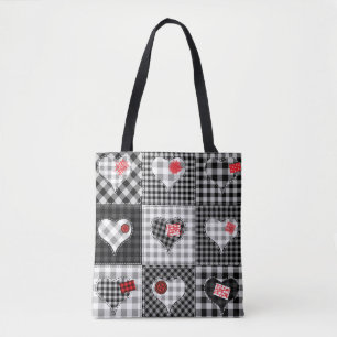 Zwart wit patchwork harten naadloos. tote bag