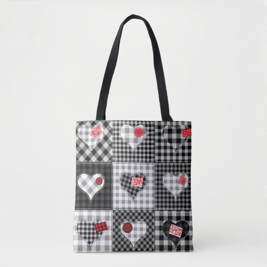 Zwart wit patchwork harten naadloos. tote bag (Voorkant)