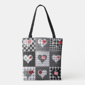 Zwart wit patchwork harten naadloos. tote bag (Achterkant)