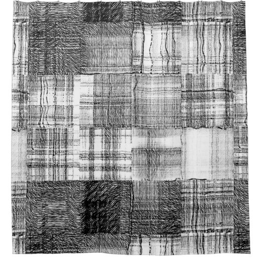 Zwart-wit patchwork Quilt Textielpatroon Douchegordijn (Voorkant)