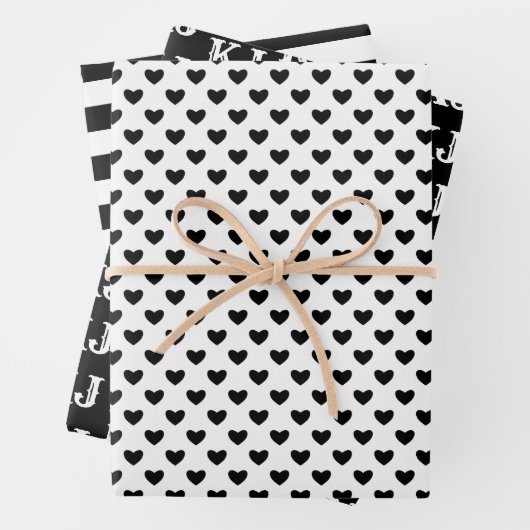 Zwart wit patronen Monogram4 Inpakpapier Vel (In situ)