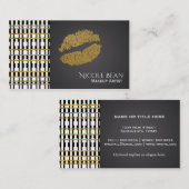 Zwart-wit patroon en Faux Gold Shine Lips Visitekaartje (Voorkant / Achterkant)