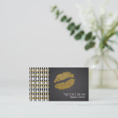 Zwart-wit patroon en Faux Gold Shine Lips Visitekaartje (Staand voorkant)