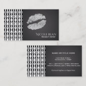 Zwart-wit patroon en Faux Silver Shine Lips Visitekaartje (Voorkant / Achterkant)