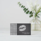 Zwart-wit patroon en Faux Silver Shine Lips Visitekaartje (Staand voorkant)