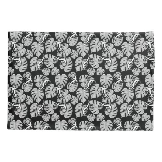 Zwart-wit patroon - gekko's en bladeren kussensloop (Achterkant)