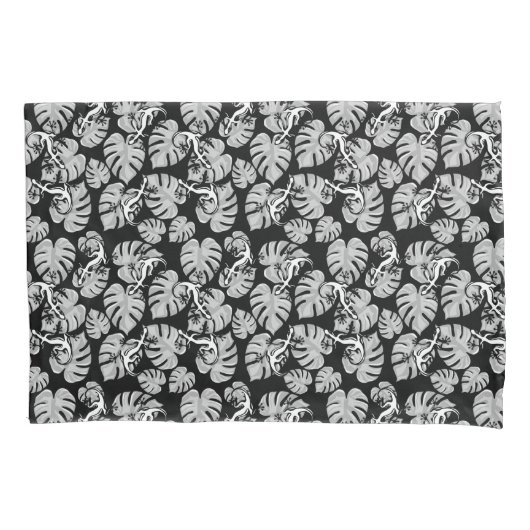 Zwart-wit patroon - gekko's en bladeren kussensloop (Voorkant)