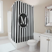 Zwart Wit Patroon Gestreepte Monogram Douchegordijn (In situ)