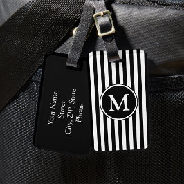 Zwart Wit Patroon Gestreepte Patroon Monogram Bagagelabel