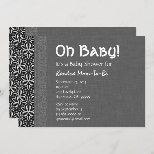 Zwart wit patroon grijs kant neutraal Baby shower Kaart (Voorkant / Achterkant)