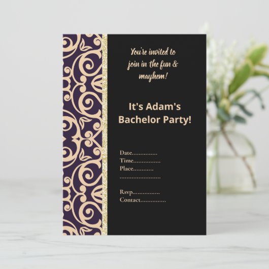 ZWART-WIT PATROON JONGGEZELLENAVOND UITNODIGING (Staand voorkant)