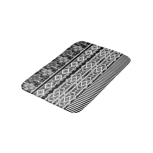 Zwart-wit patroon met kant en patchwork badmat (Gekanteld)