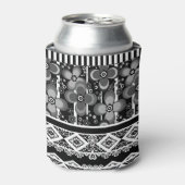 Zwart-wit patroon met kant en patchwork blikjeskoeler (Blikje Voorkant)