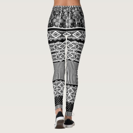Zwart-wit patroon met kant en patchwork el leggings (Achterkant)