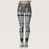 Zwart-wit patroon met kant en patchwork el leggings (Voorkant)