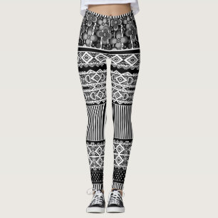 Zwart-wit patroon met kant en patchwork el leggings