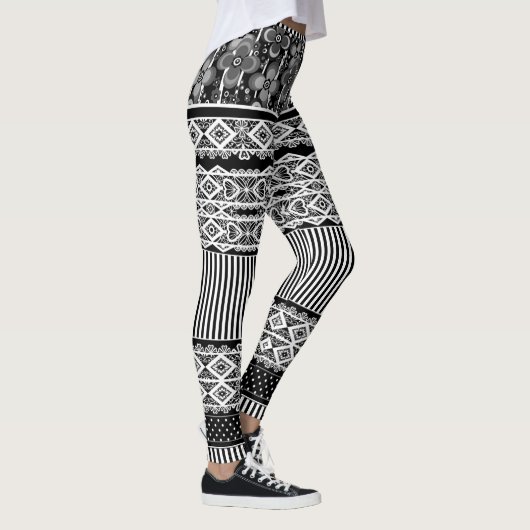 Zwart-wit patroon met kant en patchwork el leggings (Rechts)