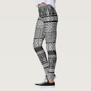 Zwart-wit patroon met kant en patchwork el leggings