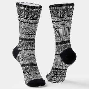 Zwart-wit patroon met kant en patchwork el sokken