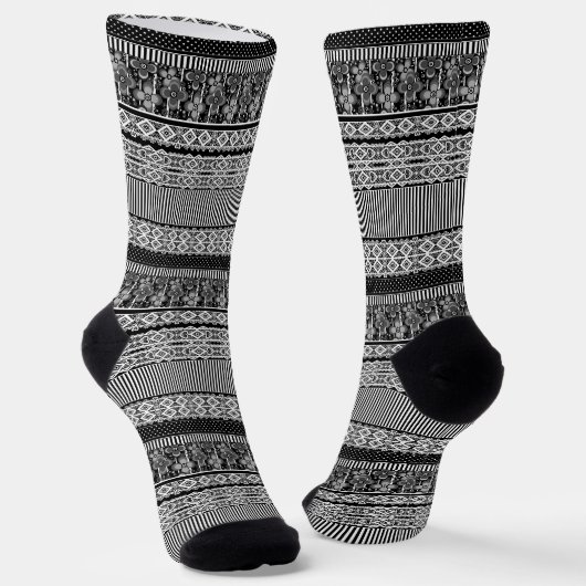 Zwart-wit patroon met kant en patchwork el sokken (Gebogen)