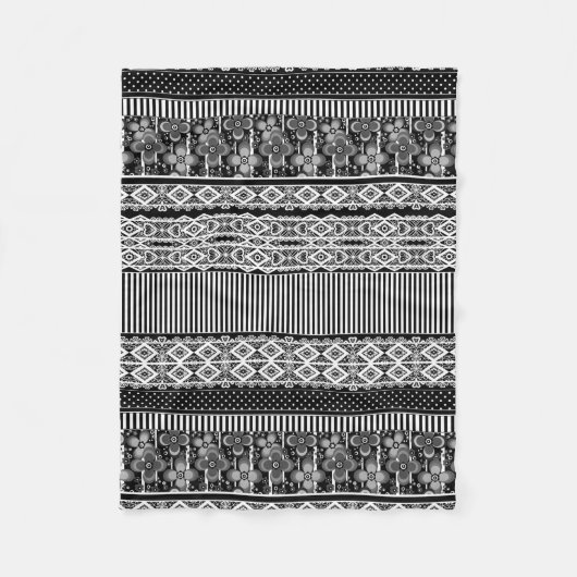 Zwart-wit patroon met kant en patchwork fleece deken (Voorkant)