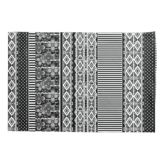 Zwart-wit patroon met kant en patchwork kussensloop (Achterkant)
