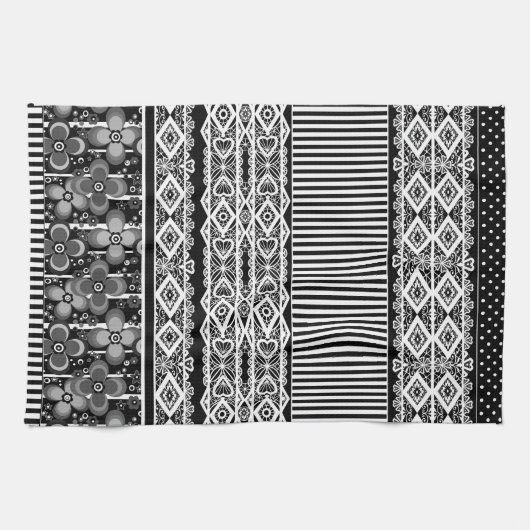 Zwart-wit patroon met kant en patchwork theedoek (Horizontaal)