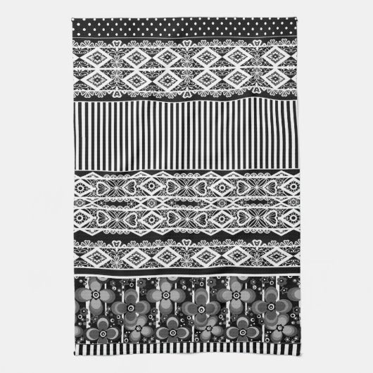 Zwart-wit patroon met kant en patchwork theedoek (Verticaal)