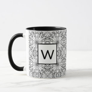 Zwart-wit Patroon met Monogram (2 kanten) Mok